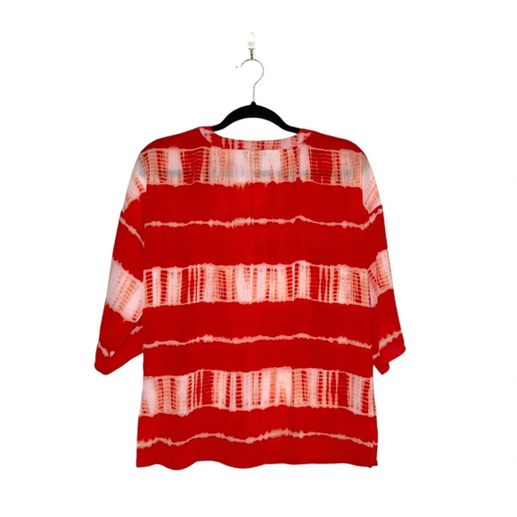 Vince Camuto Red Orange & White Tie Dye Split Neck Blouse Xsmall Women’s - Picture 7 of 12